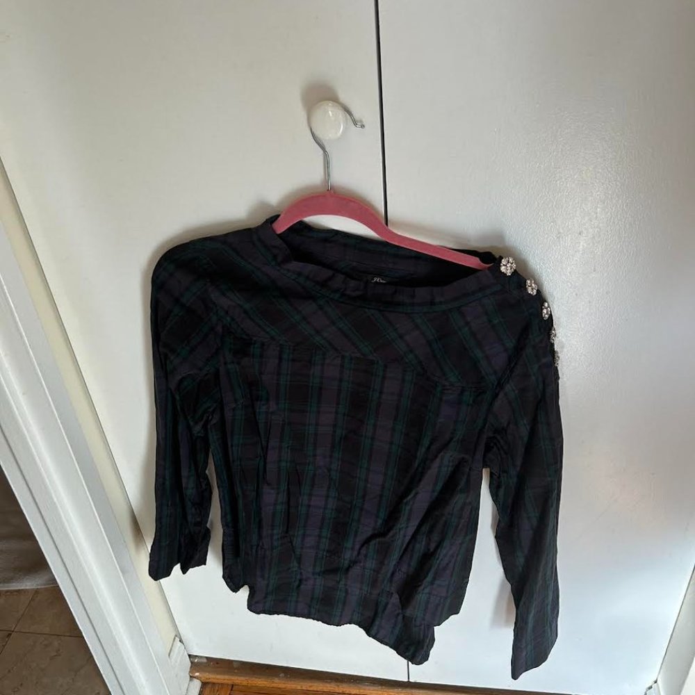 Jcrew Women's Plaid Shirt with Beaded Embellishment